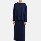 KNITTED TUNIC WITH SLIT AND PENCIL SKIRT SET NAVY BLUE