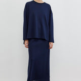 KNITTED TUNIC WITH SLIT AND PENCIL SKIRT SET NAVY BLUE