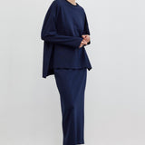 KNITTED TUNIC WITH SLIT AND PENCIL SKIRT SET NAVY BLUE