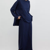 KNITTED TUNIC WITH SLIT AND PENCIL SKIRT SET NAVY BLUE