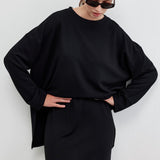 KNITTED TUNIC WITH SLIT AND PENCIL SKIRT SET BLACK