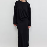 KNITTED TUNIC WITH SLIT AND PENCIL SKIRT SET BLACK