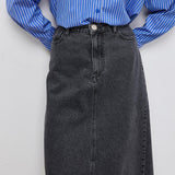 DENIM PENCIL SKIRT GRAY